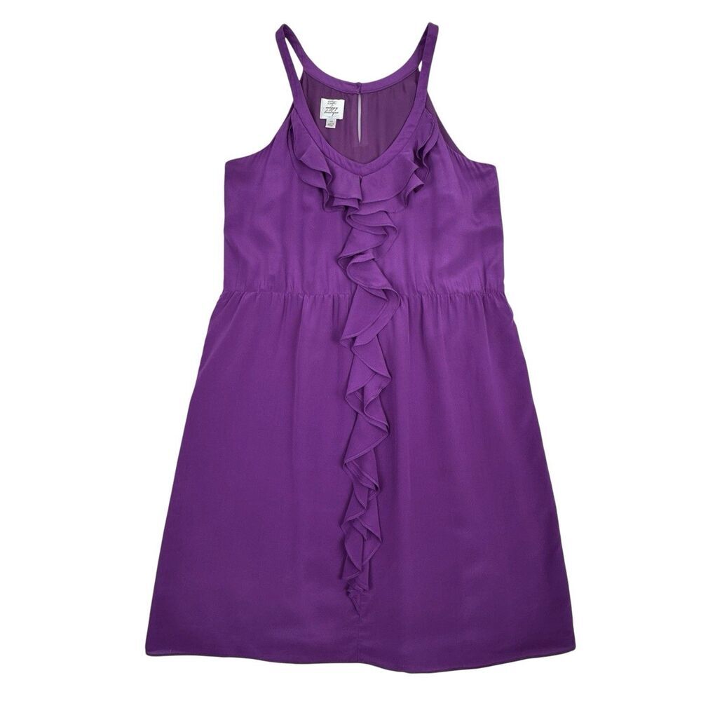 Suzie Chin for Maggy Boutique Purple Silk Ruffle Dress 14 Knee Length Sleeveless